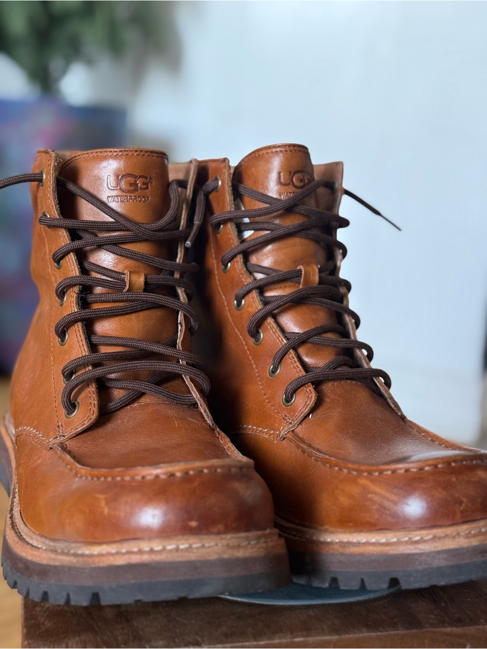 UGG Men's Chestnut Leather Lace-Up Boots Size 10.5